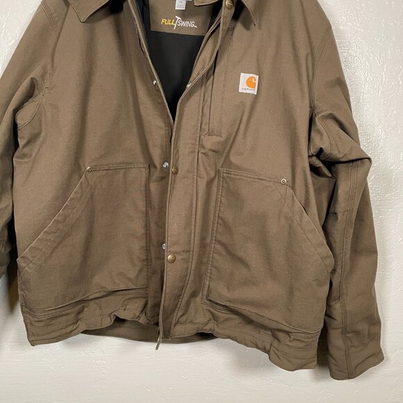 Carhartt Men 2XL Brown Full Swing Relaxed Fit Ripstop Insulated Jacket Hooded - Picture 2 of 12